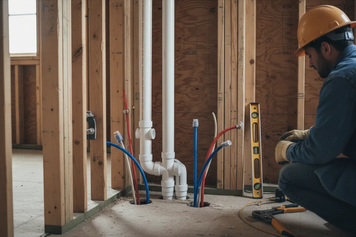Drain and supply rough-in during Sump Pump Repair in Mount Freedom